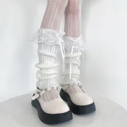 Lolita Lace Ruffles Leg Warmers Japanese Fashion Bandage Bowknot Sweet Girls Long Socks Autumn Winter Warm Foot Cover Leg Warmer