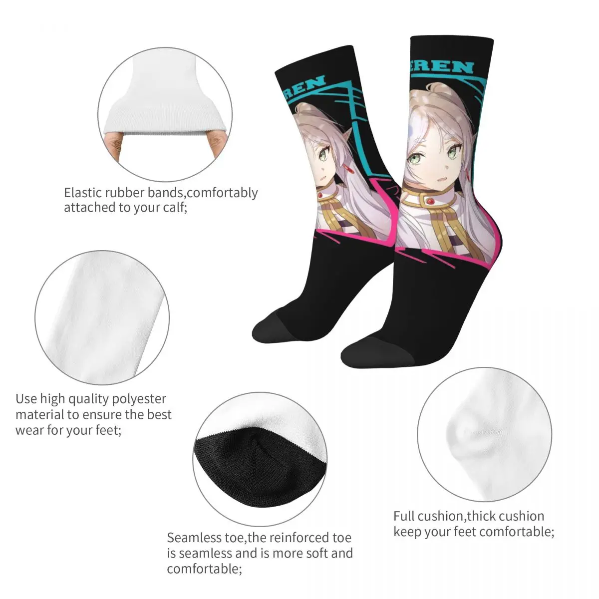 Winter Warm Hip-hop Men's Women's Anime    Sousou No Frieren Socks Sweat Absorbing Middle Tube Socks