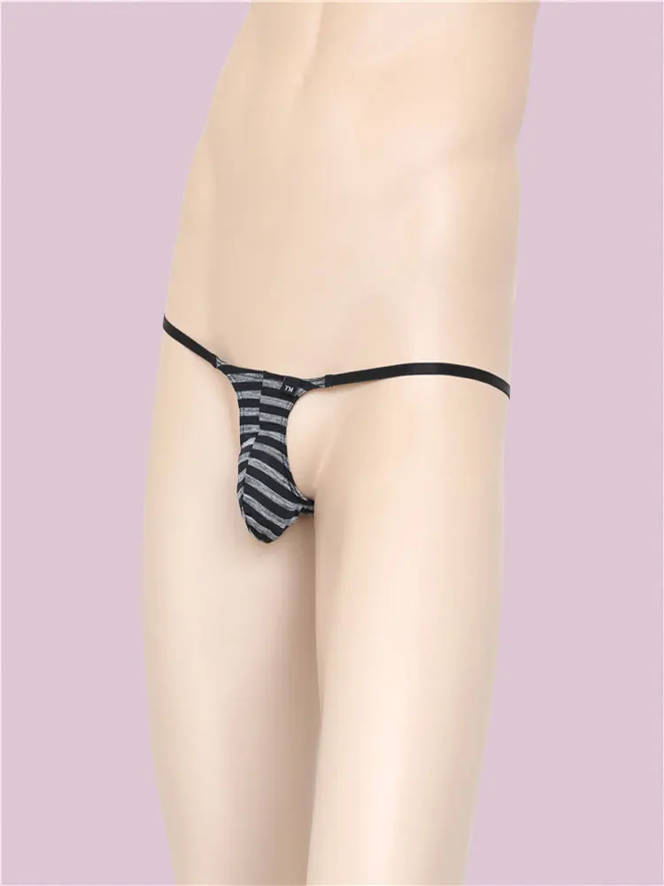 Sexy G-string Man T-back Thongs Mens Striped Underwear Open Butt Underpants Erotic Panties Breathable Low Waist Knickers