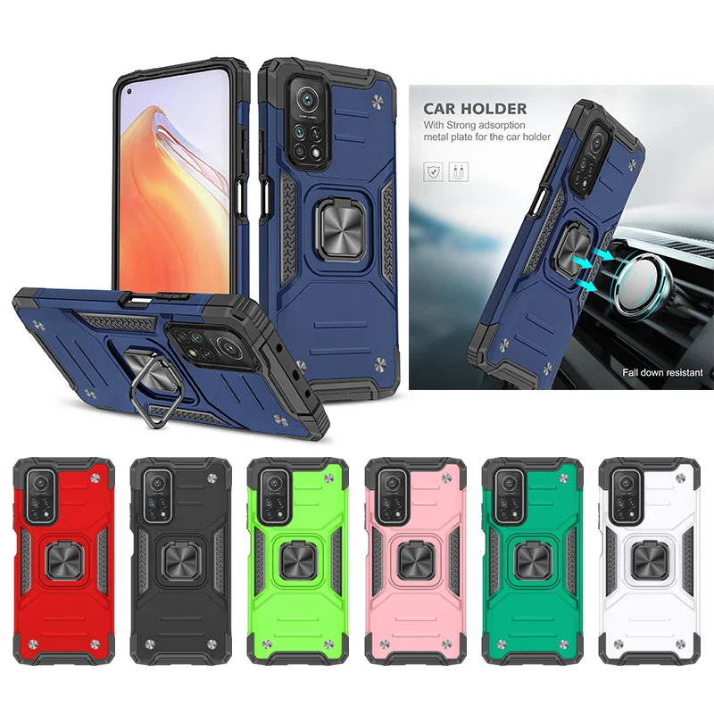 Armor Shockproof Phone Case For Xiaomi Mi 10T Pro Mi10T Mi 10 T Magnetic Metal Ring Stand Holder Back Cover For Mi 10T Lite Case