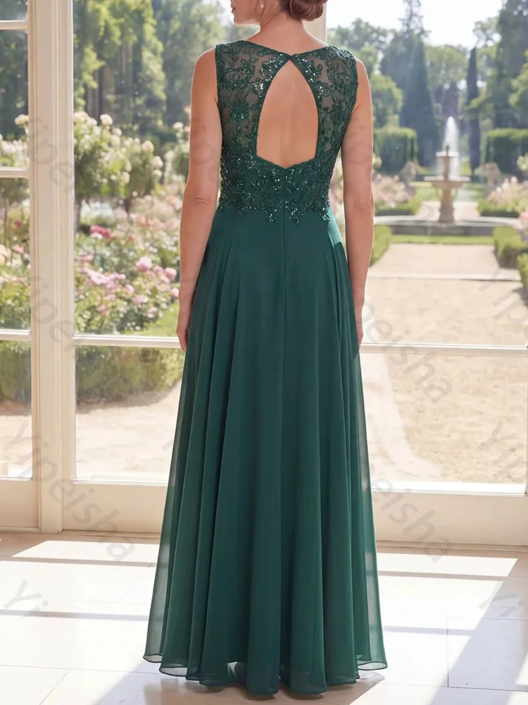 Customized V-Neck Chiffon Sleeveless Mother of The Bride Dresses Elegant Backless Evening Dress High Quality Prom Party Gowns