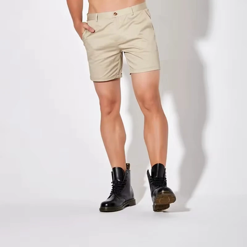 

Khaki Shorts Men's Casual Shorts Summer Solid Color Knee Length Bermuda Shorts Male Fashion Clothing Regular Fit Men Bottom Thin