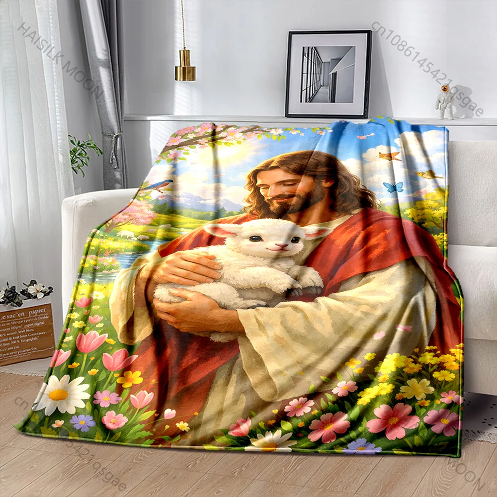 Jesus Sunshine flowers and warm embrace Print Blanket Warm Soft Fluffy Kids and Adult Sofa Bed Throw Blanket Travel Camping RV