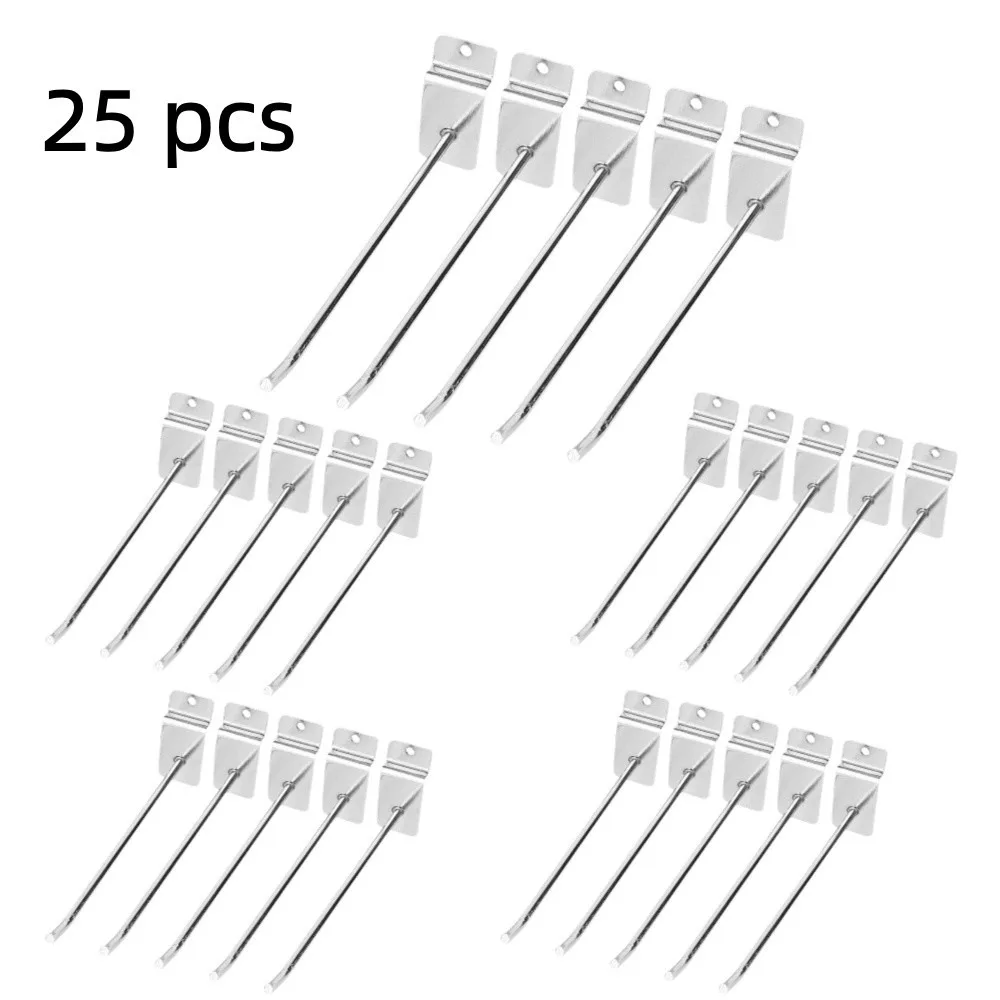 25pcs Durable Heavy Duty Slat Wall Hooks Silver Assortment Set Display Hooks Bulk Set 6 Inches/15 CM Shelf Brackets Retail