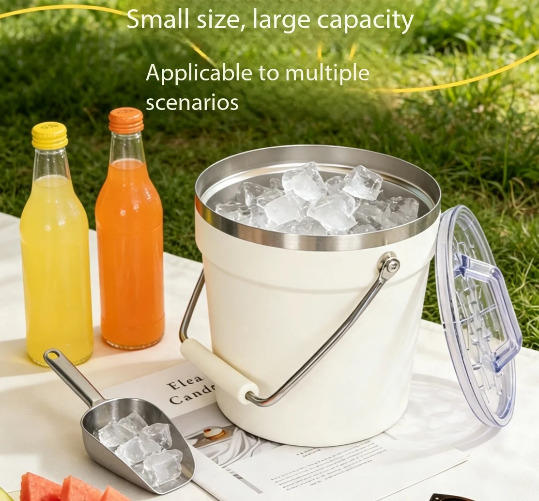 Large‑Capacity Portable Stainless Steel Insulated Ice Bucket Multifunctional Cooler Box for  Camping Picnic Beach Keep Drink