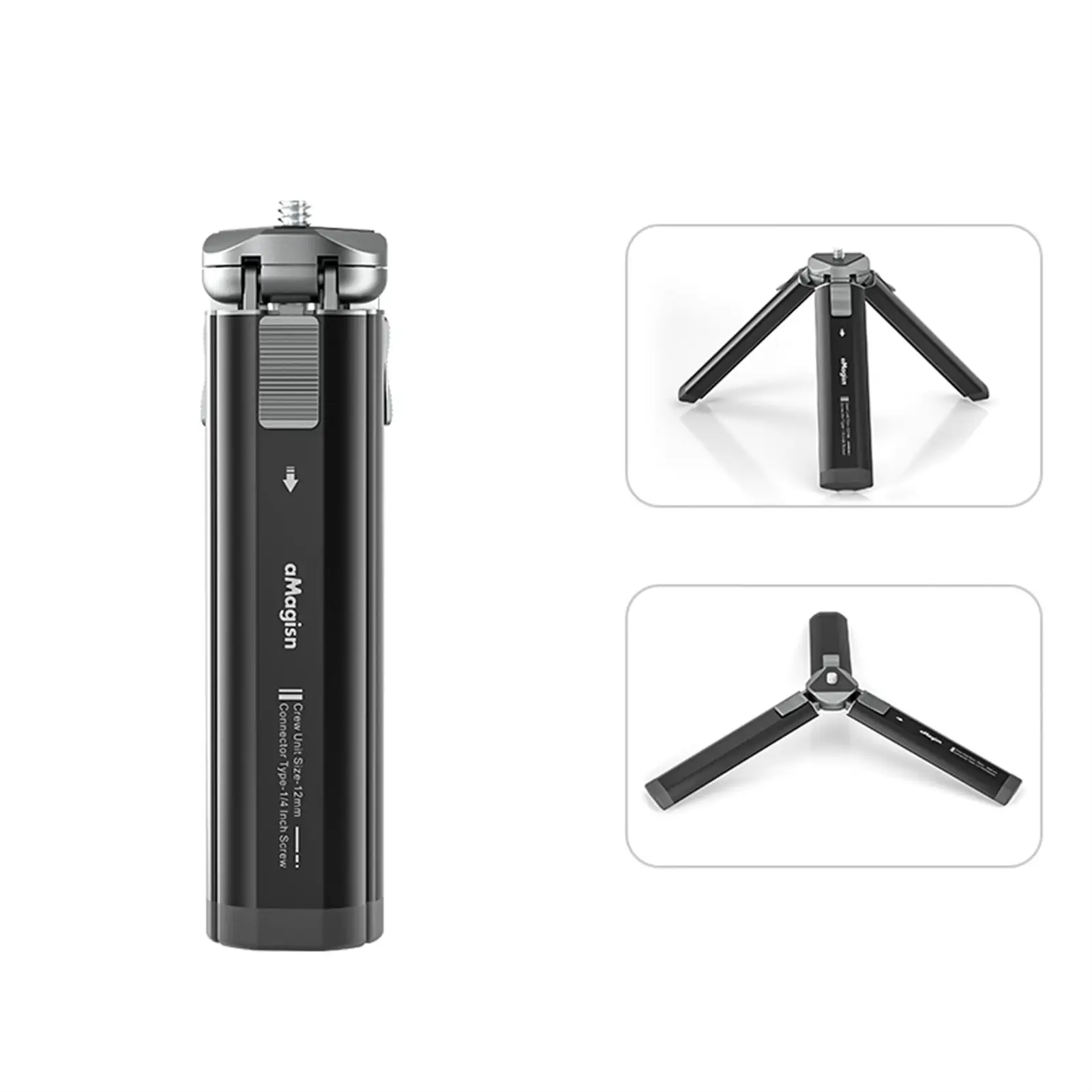 aMagisn AM11 Desktop Tripod Mini Travel Tripod Stand Metal Phone Tripod 1/4In 2-Level for Gimbal Stabilizer Selfie Stick Camera