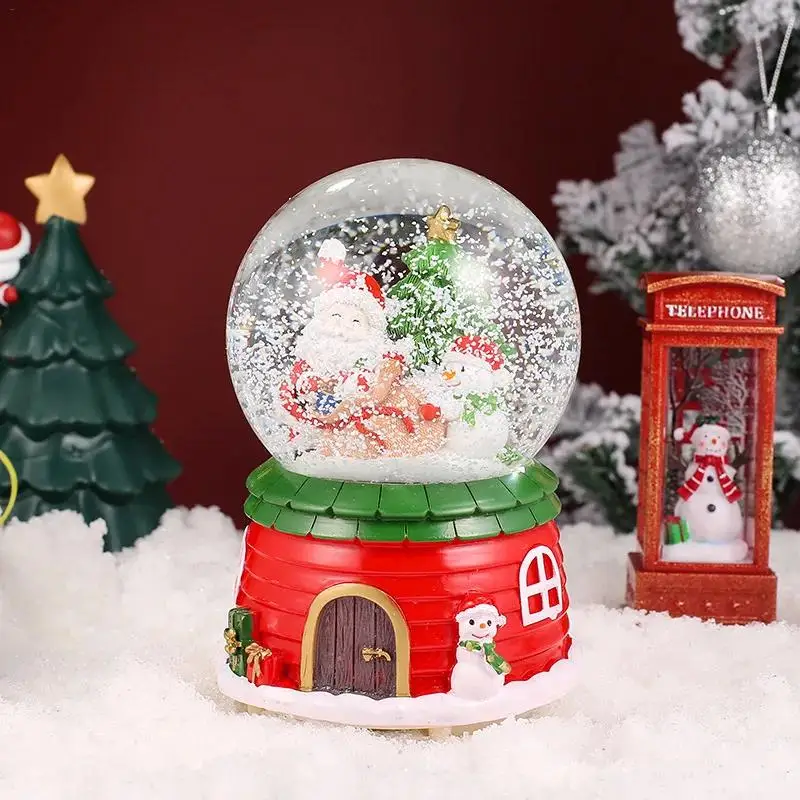 Creative Christmas Snowflake Crystal Ball Rotating Music Box Santa Elk Snow Globe Table Decor Birthday Christmas Gift For Kids