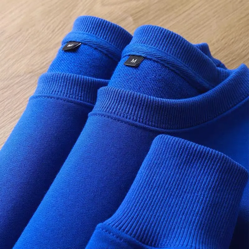 Klein Blue 340g Heavy Terry Cloth Solid Color Pullover Crew Neck Sweater Men and Women with The Same White Top Autumn