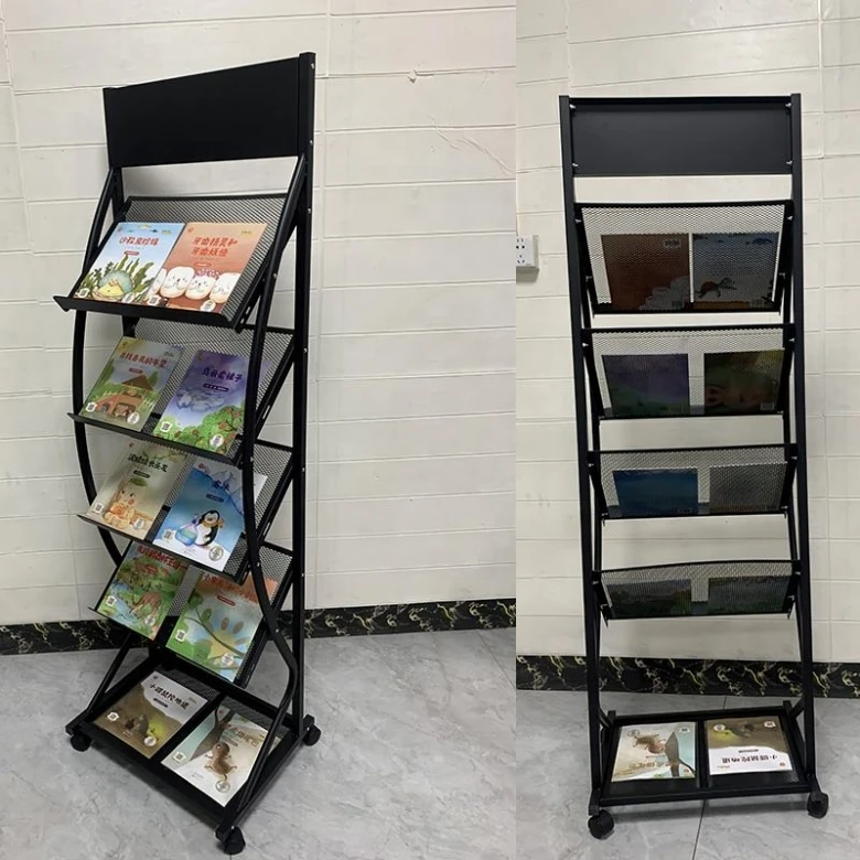

Customized Floor-standing Magazine Rack Display Office Brochure Magazine Rack with Wheels