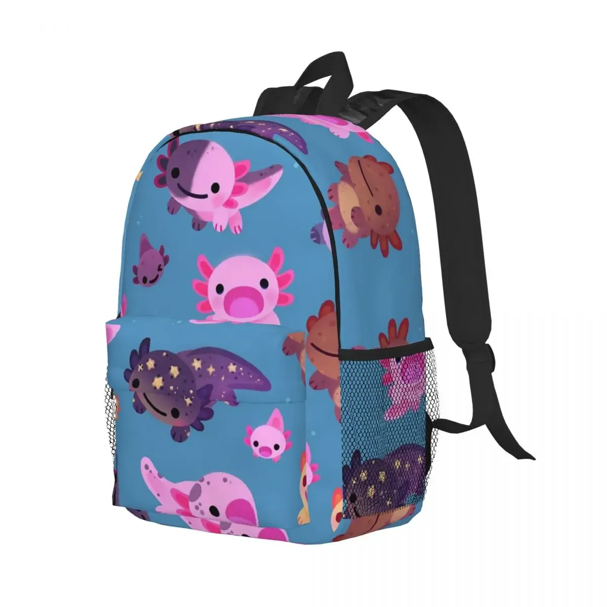 Happy Axolotl - Blue Backpacks Teenager Bookbag Fashion Students School Bags Travel Rucksack Shoulder Bag Large Capacity