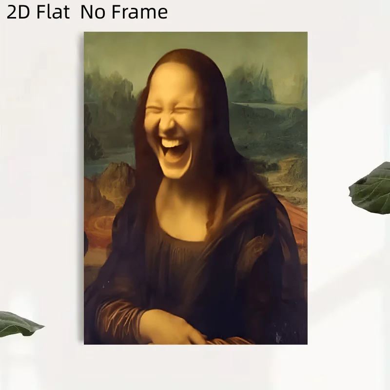 2D Flat, 2D Flat No Frame Posters - Decorative Art: A Parody of the Mona Lisa Laughing Heartily, Showcasing a Comical and Qui