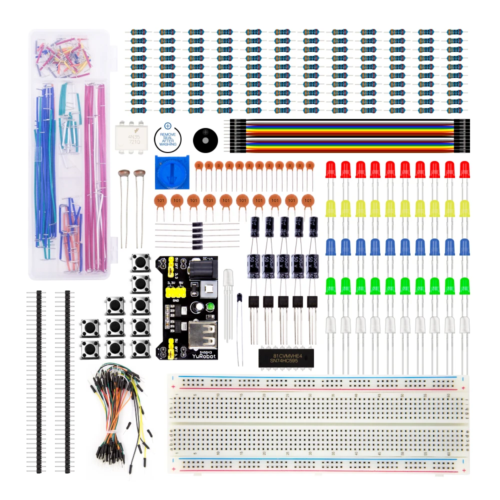 KUONGSHUN Upgraded Electronics Fun Kit w/Power Supply Module,Jumper Wire,Precision Potentiometer,Compatible with Arduino, STM32