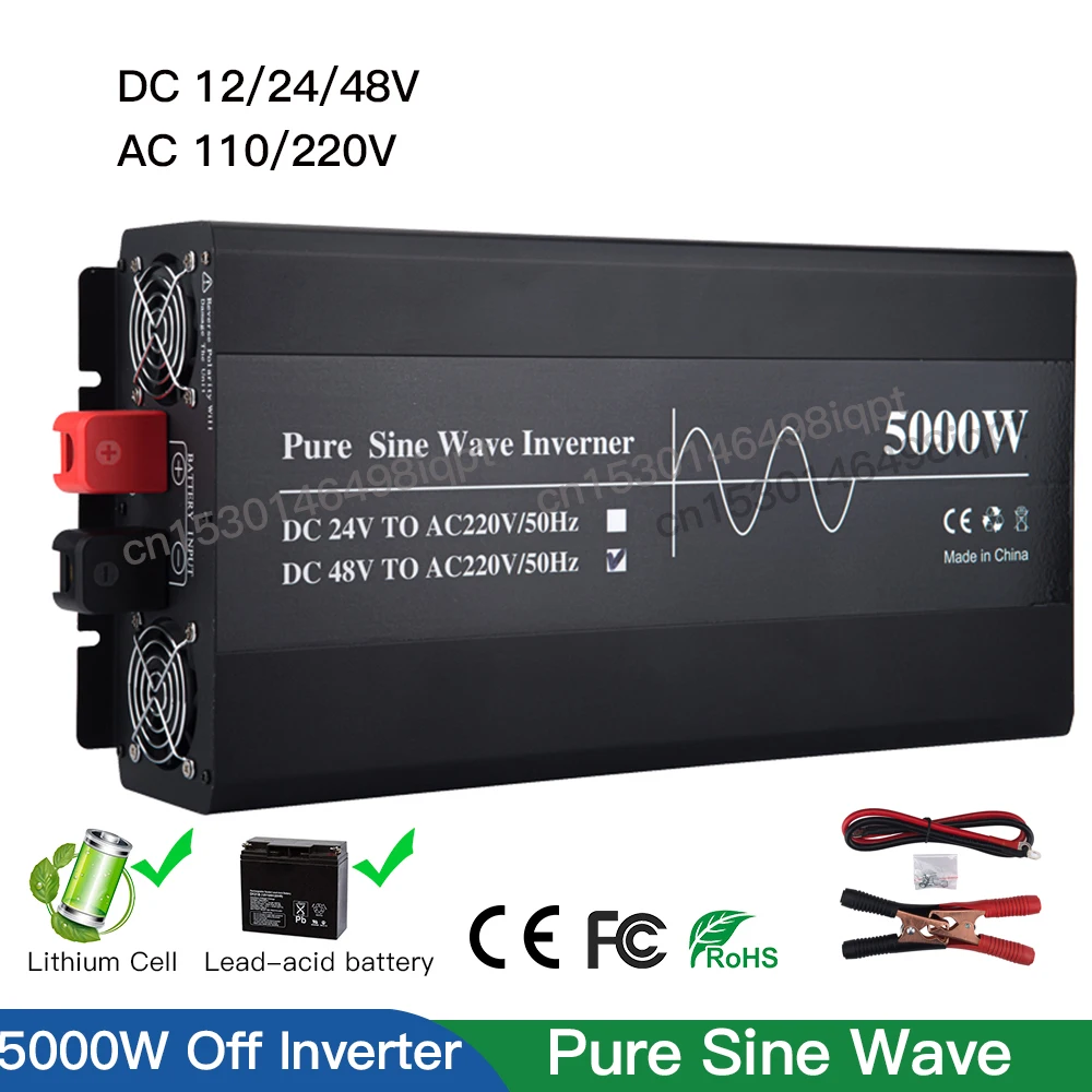 

5000W Off Grid Tie Inverter Pure Sine Wave Solar Wind Car Converter 10000W Surge Power For 12V 24V 48V Lifepo4 Lithium Battery