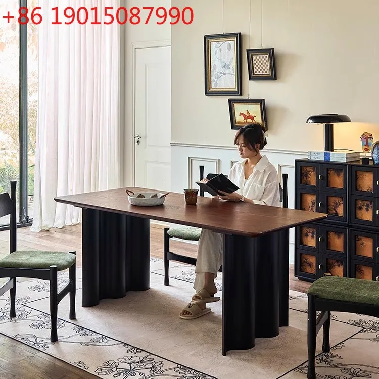 French retro solid wood  long table conference table small apartment home dining table designer rectangular