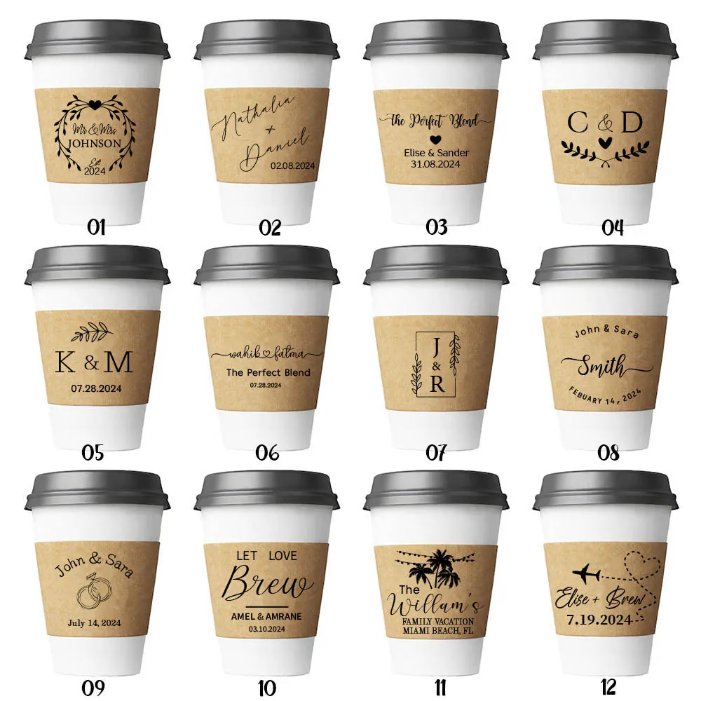 Personalized Paper Coffee Cup Sleeves for Wedding Disposable Coffee Cups for Wedding Disposable Paper Cup Sleeves Wedding Favor