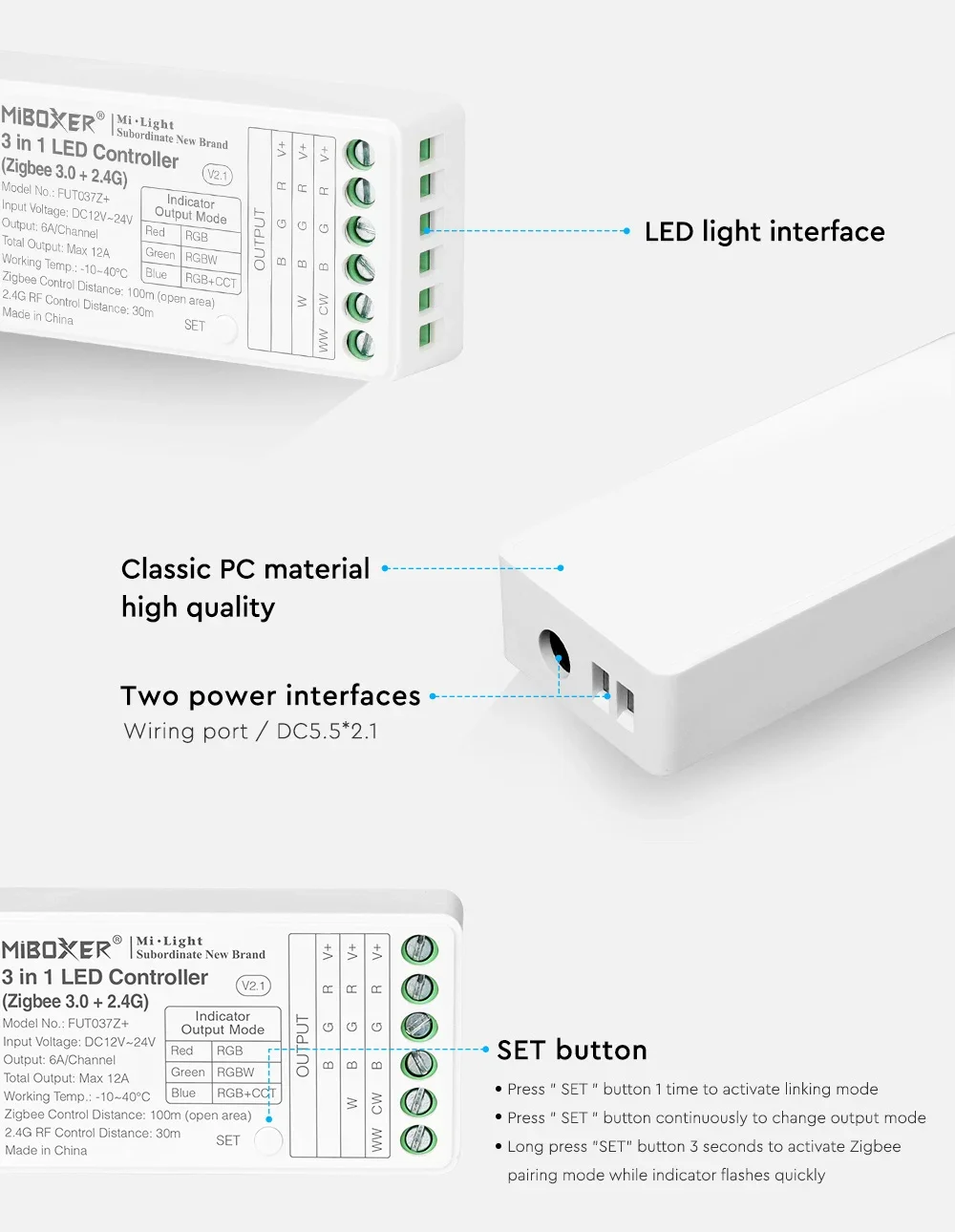 Imagem -05 - Miboxer Dual Branco Cor Única Led Strip Light Controlador Tuya Dc1224v Fut035z Plus 2in Fut037z Plus 3in Zigbee3.0 Rgb Rgbw Rgb Mais Cct