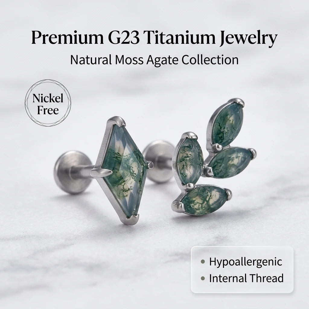 G23 Titanium Labret Threadless Marquise Green Crystal Prong Gem Cluster Lip Piercing Conch Tragus Helix Studs Body Jewelry Set