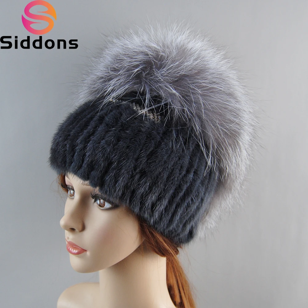 

Middle Aged Women In The Winter Mink Fur Women Knitted Sweater Hat New Fashion European American Russian Style Ski Cap Beanies