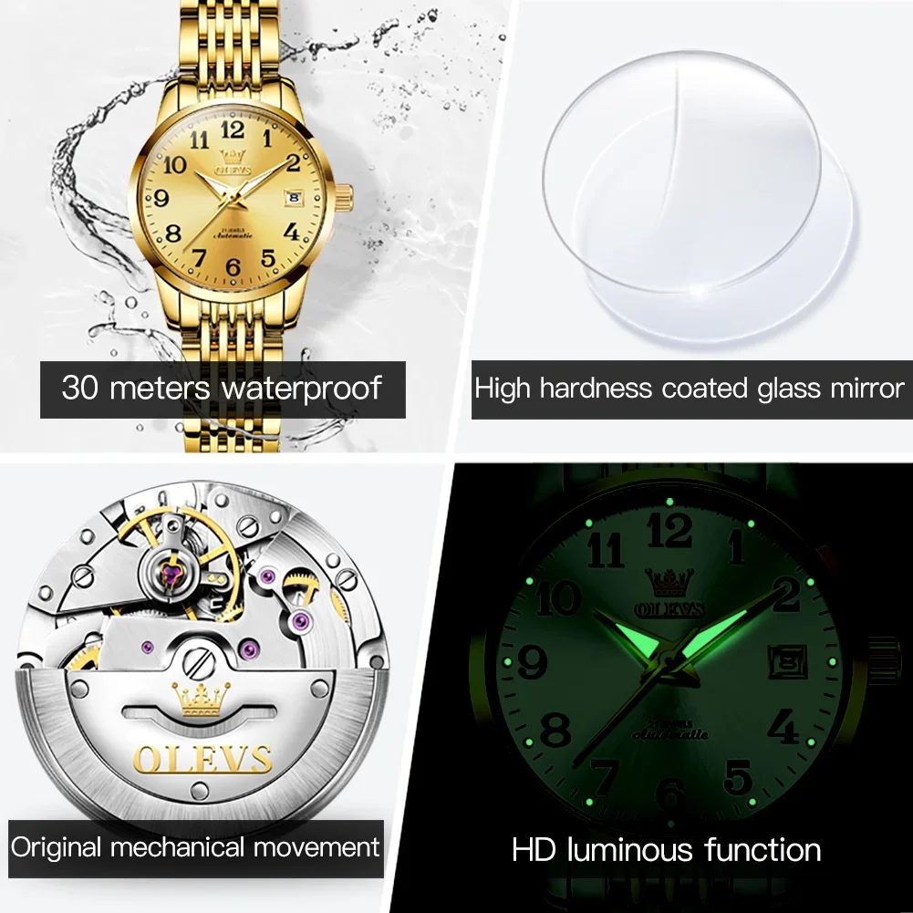 OLEVS Original Luxury Brand Women's Automatic Mechanical Watch Fashion Business Waterproof Luminous Dress Women Watch Reloj