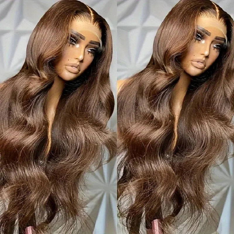 Glueless Long 28Inch Brown  5x5 Silk Base Body Wave Jewish Human Hair Wig Baby Hair HD Lace European Hair Preplucked