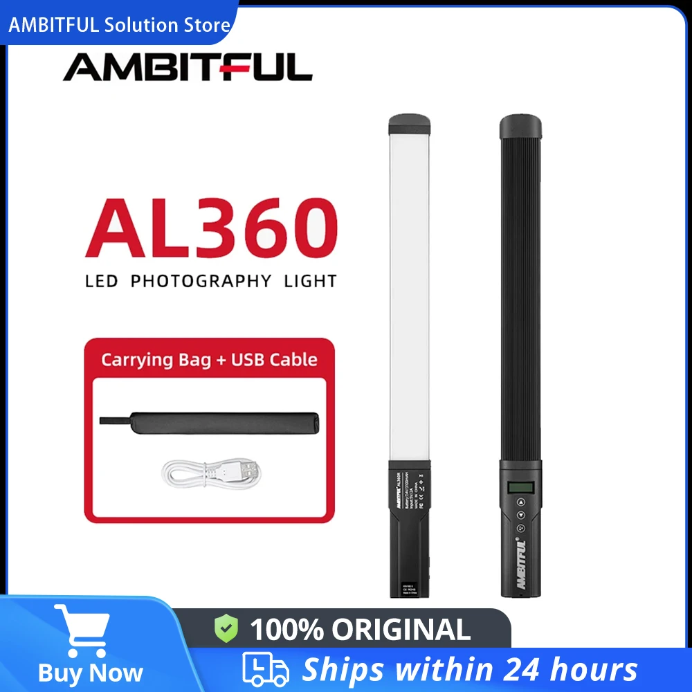 AMBITFUL AL360R Handheld 15W 3000K-6000K RGB Colorful Ice Stick LED Video Light Adjusting Controlled Built-in 3100mAh Battery