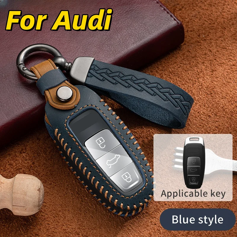 

Leather Car Key Cover Case Holder Fob for Audi A8 A7 A6 A4 A3 B9 C8 S7 4K D5 S8 Q7 Q8 SQ8 E-tron 2018 2019 2020 2021 Accessories