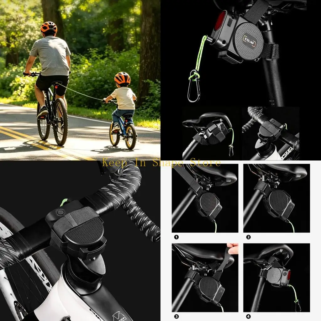 

U1JC Adjustable Bike Towing Cable With Safety Light Reflective Bicycles Tow Strap