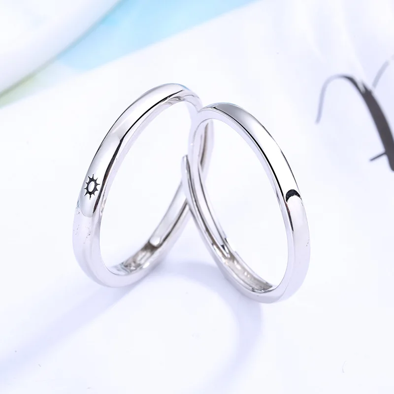 100% echte Sterling Silber einfache Sonne und Mond Eröffnungs ring Männer Frauen Paar Ring Liebhaber Ringe Modeschmuck bestes Geschenk