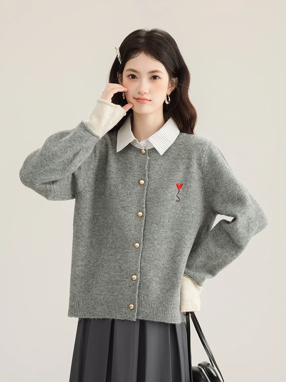 

Вязаный кардиган Ele с вышивкой в виде сердца, женский, весенне-осенний, приталенный, в корейском стиле, модный, цельный