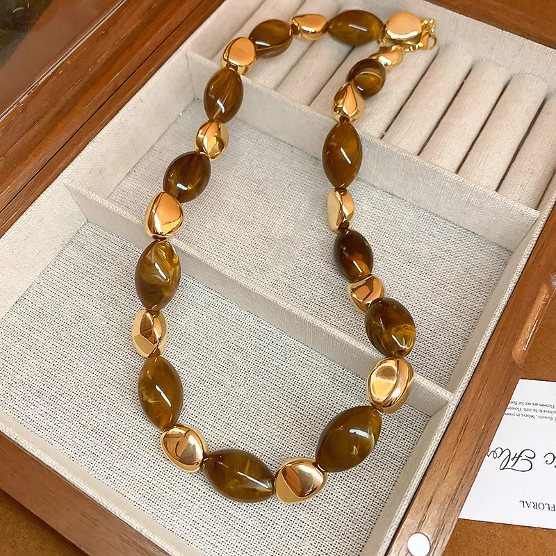 Amber Color Irregular Acrylic Beads Chokers Necklaces Set
