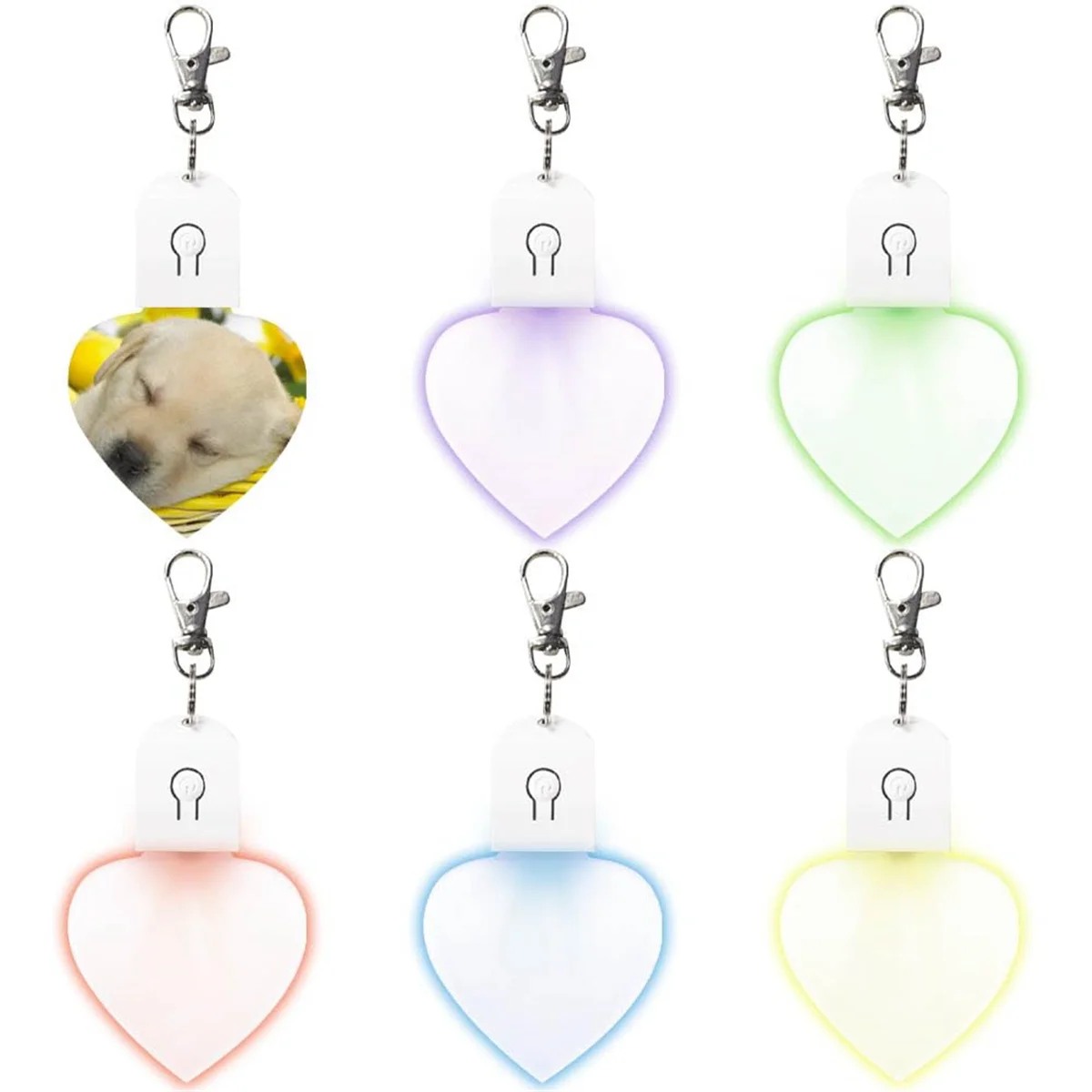 6 Pcs Sublimation Blank Keychains Heat Transfer Printing LED Acrylic KeyChains Lighted Keyrings Pendant, Heart