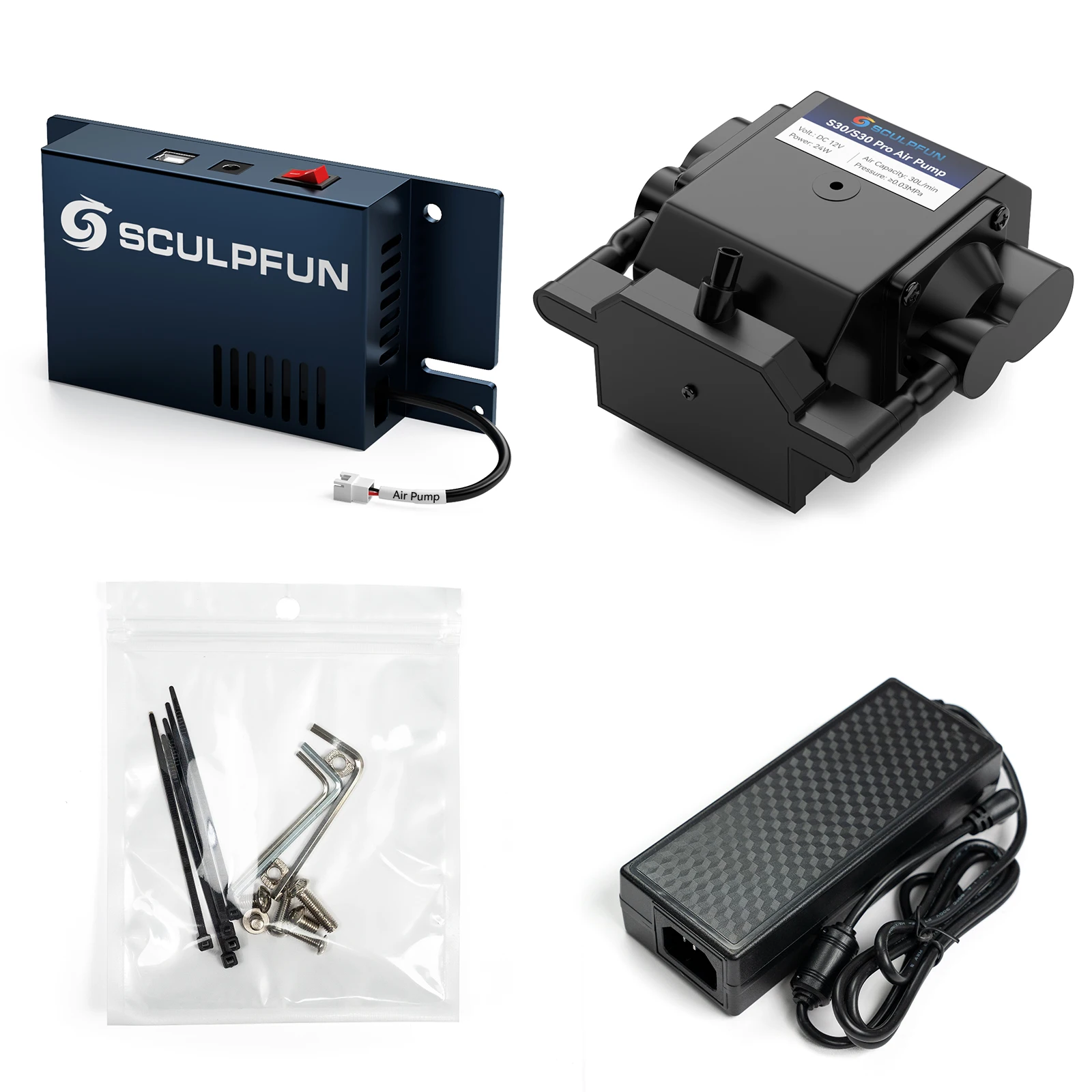 SCULPFUN-Kit de asistencia de aire automática, bomba de aire automática de 30 min/Min, adecuada para S9/S10, láser actualizado S30, asistencia de