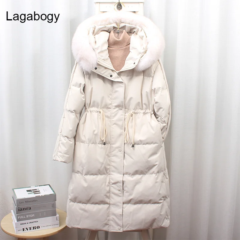 

Long 2023 Winter Women Down White Duck Parkas Real Natural Fox Fur Collar Female Thick Warm Coat Hooded Puffer Jackets