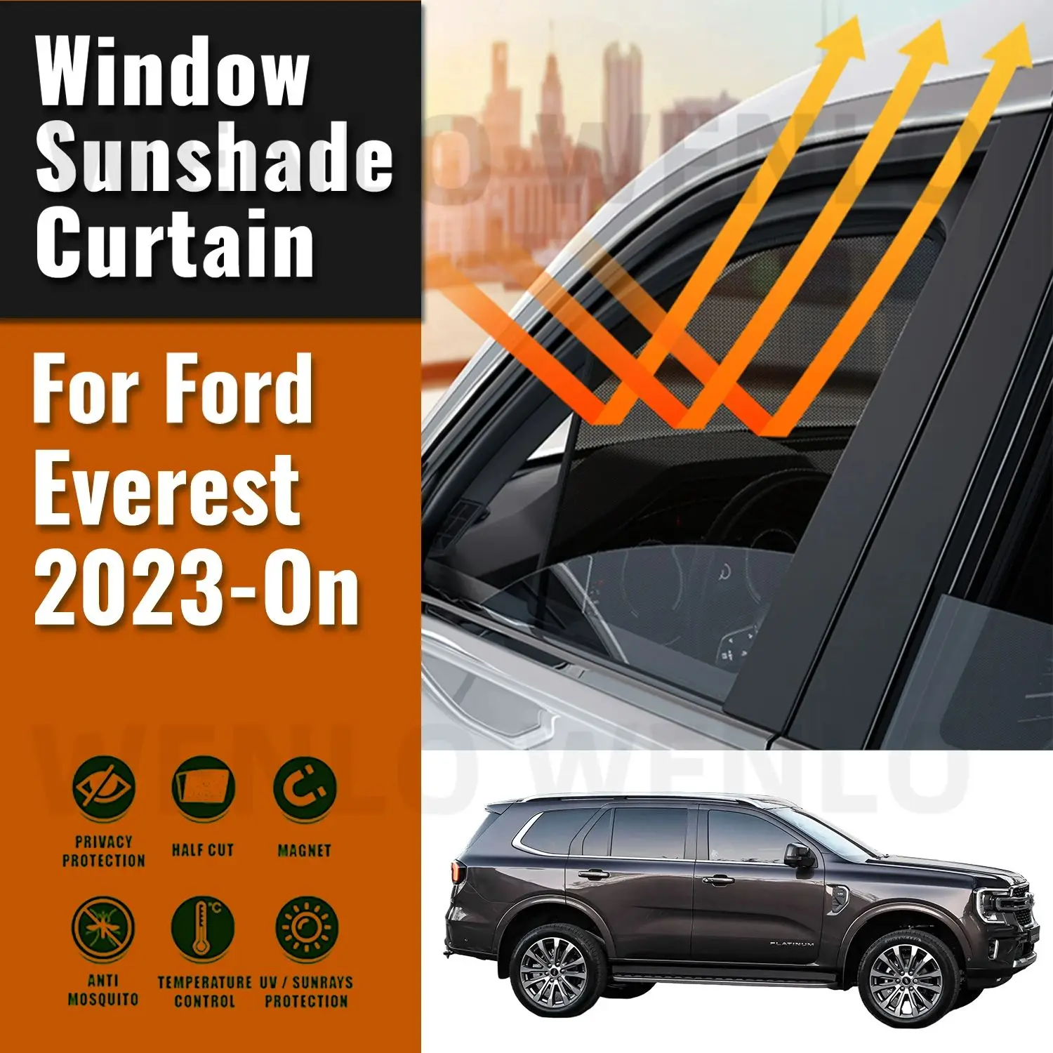 

For Ford Everest 2023 2024 Car Sunshade Shield Magnetic Front Windshield Blind Curtain Rear Side Baby Window Sun Shades Visor