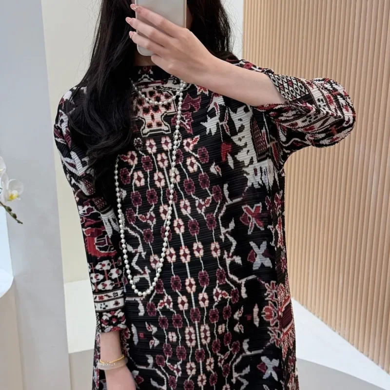 KAF Ethno-Druck-Maxikleid, Vintage-inspiriertes Langarm-Boho-Kleid für Damen, perfekte böhmische Freizeitstile, grenzüberschreitende Mode