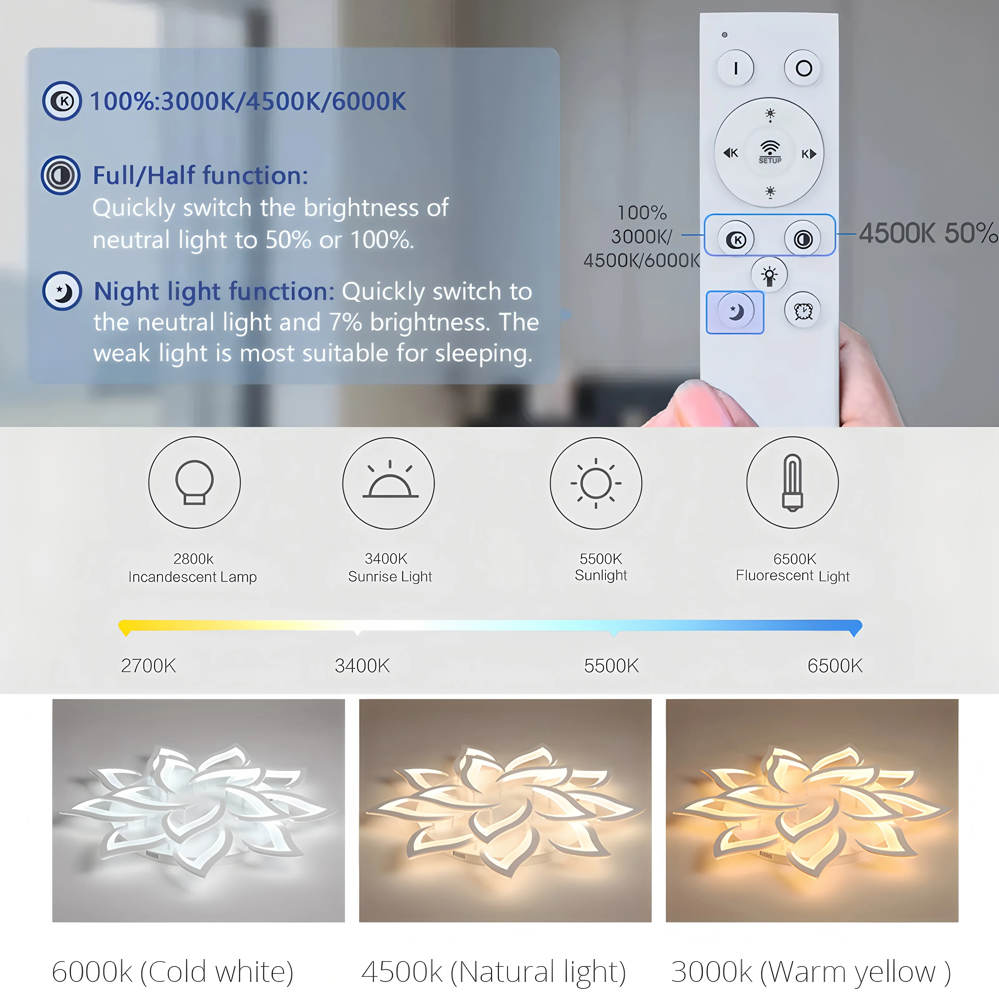 IRALAN الشمال الحد الأدنى ضوء السقف مع جهاز التحكم عن بعد غرفة المعيشة الحديثة الإبداعية البتلة تصميم السقف تجهيزات الإضاءة غرفة نوم
