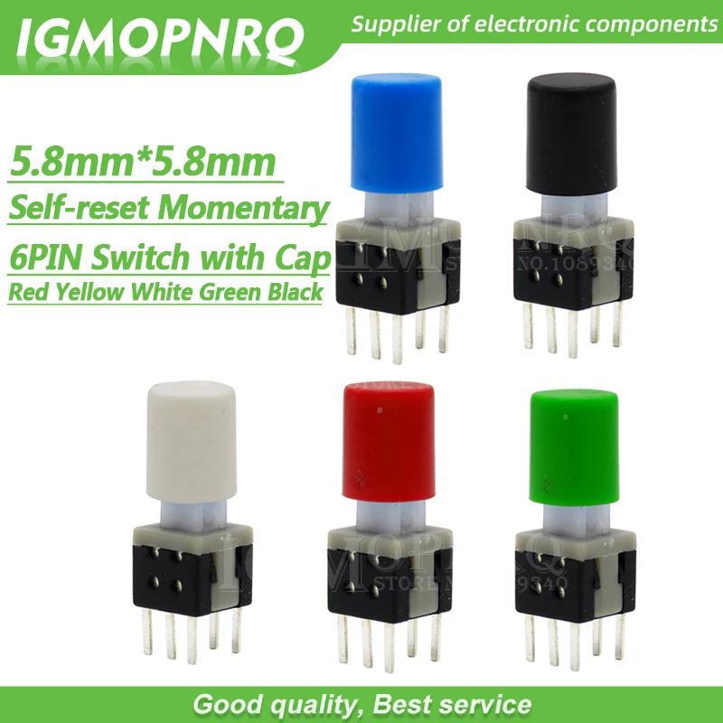 10Sets = 20PCS 5.8*5.8mm with cap Self reset Momentary Push Tactile Power Micro Switch Kit 6 Pin Button Switches 5.8x5.8mm