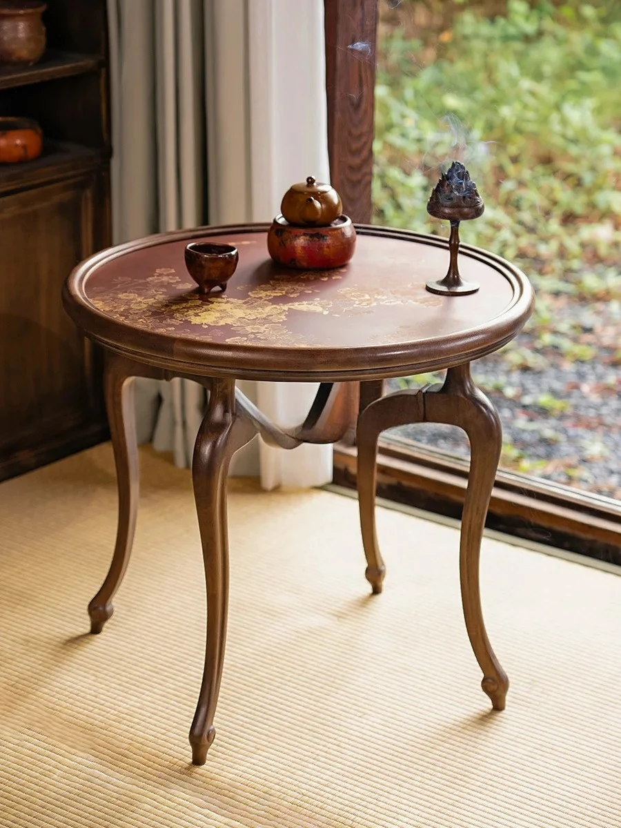 JJNew Chinese Pure Copper Black Walnut Afternoon Tea Solid Wood Table