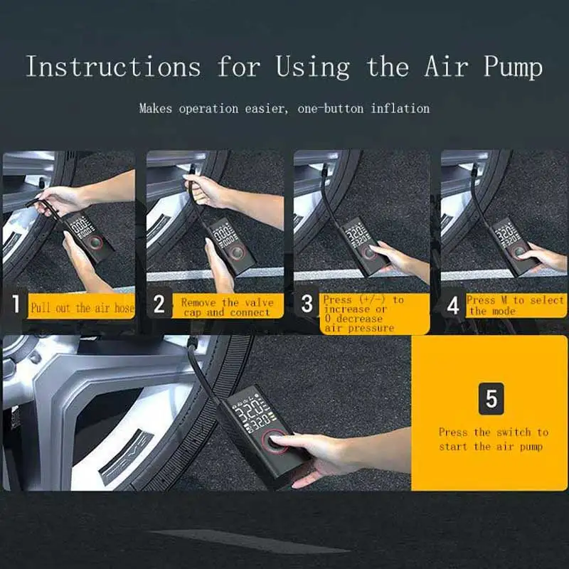 Gonfleur portatif sans fil monté sur voiture pour pneus de voiture, SUV et de vélo avec arrêt automatique