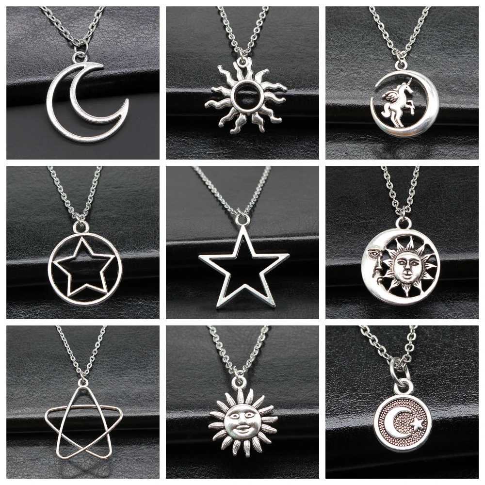 33 Styles Hotsell Lucky Sun Moon Star Pendant Necklace For Girl Women Party Gift Short Chain Choker Necklace Dropshipping