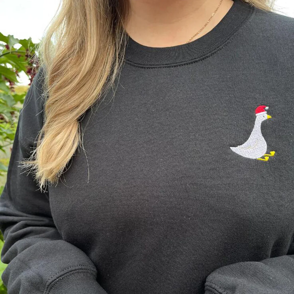 Festive Goose Embroidered Funny Sweatshirts Female Autumn Winter Thick Fleece Warm Pullover Loose Casual Christmas Jumper