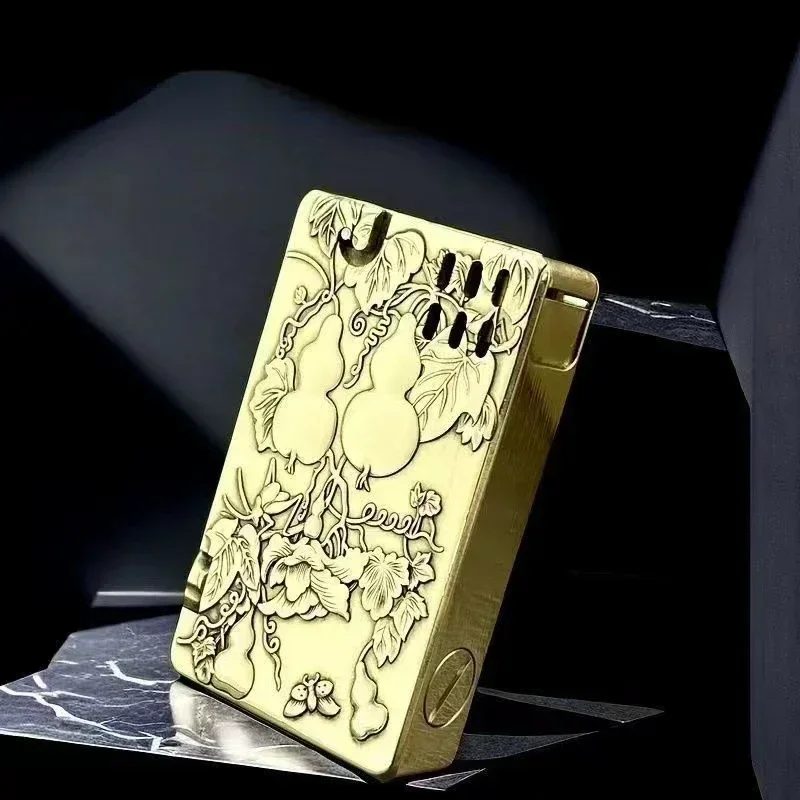 Creative Brass Semi Automatic Ejection Oil Lighter Double sided Fine Relief Large Oil Warehouse Lighters Gadget Men's Gift