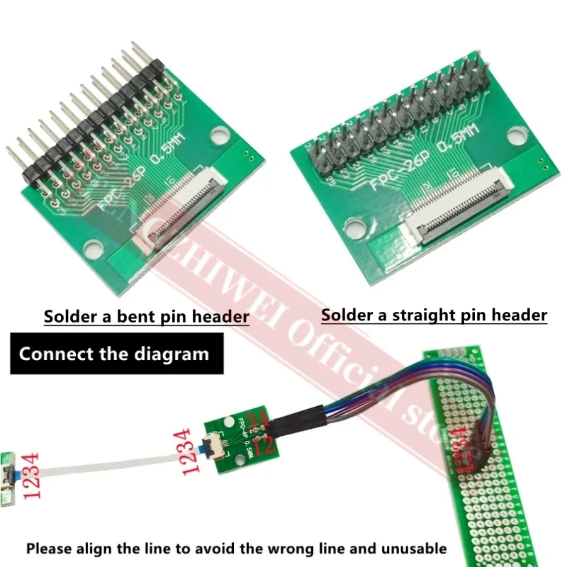 บอร์ดอะแดปเตอร์ FFC/FPC 5ชิ้นขนาด0.5มม.-26มม. ถึง2.54มม. เชื่อมตัวเชื่อมต่อแบบพลิกด้านบน0.5มม.-26P เชื่อมแบบตรงและแบบงอ