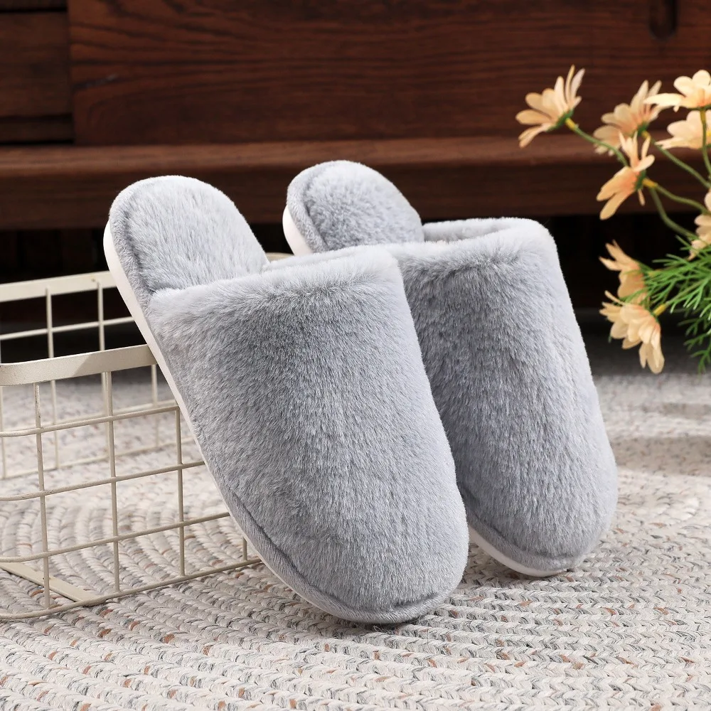 Baotou Plush Slippers Solid Color Plush Slippers Casual Home Indoor Men's and Women's Cotton Slippers Autumn and Winter
