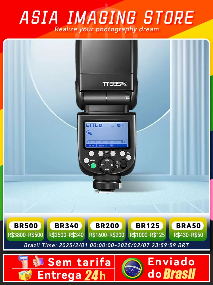 【 Do Brasil 】 Godox TT685II TT685IIC TT685IIN TT685IIS TTL HSS Camera Flash Speedlite for Canon Nikon D780 Sony A7IV A7 TT685 II