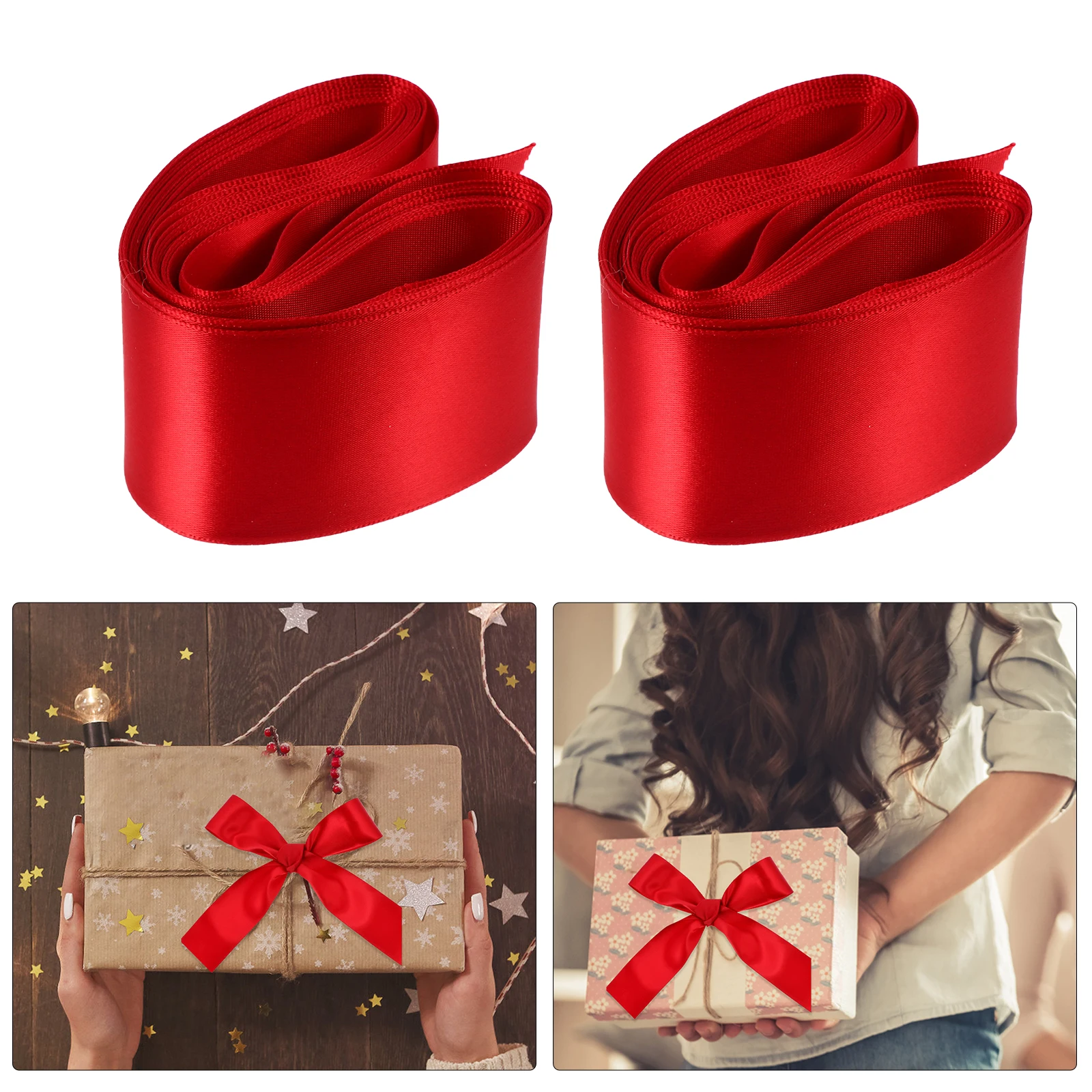 

2 Rolls Christmas Burlap Wired Ribbon Present Wrapping Holiday Box Satin Bow DIY Craft Home Decor Gift Packaging