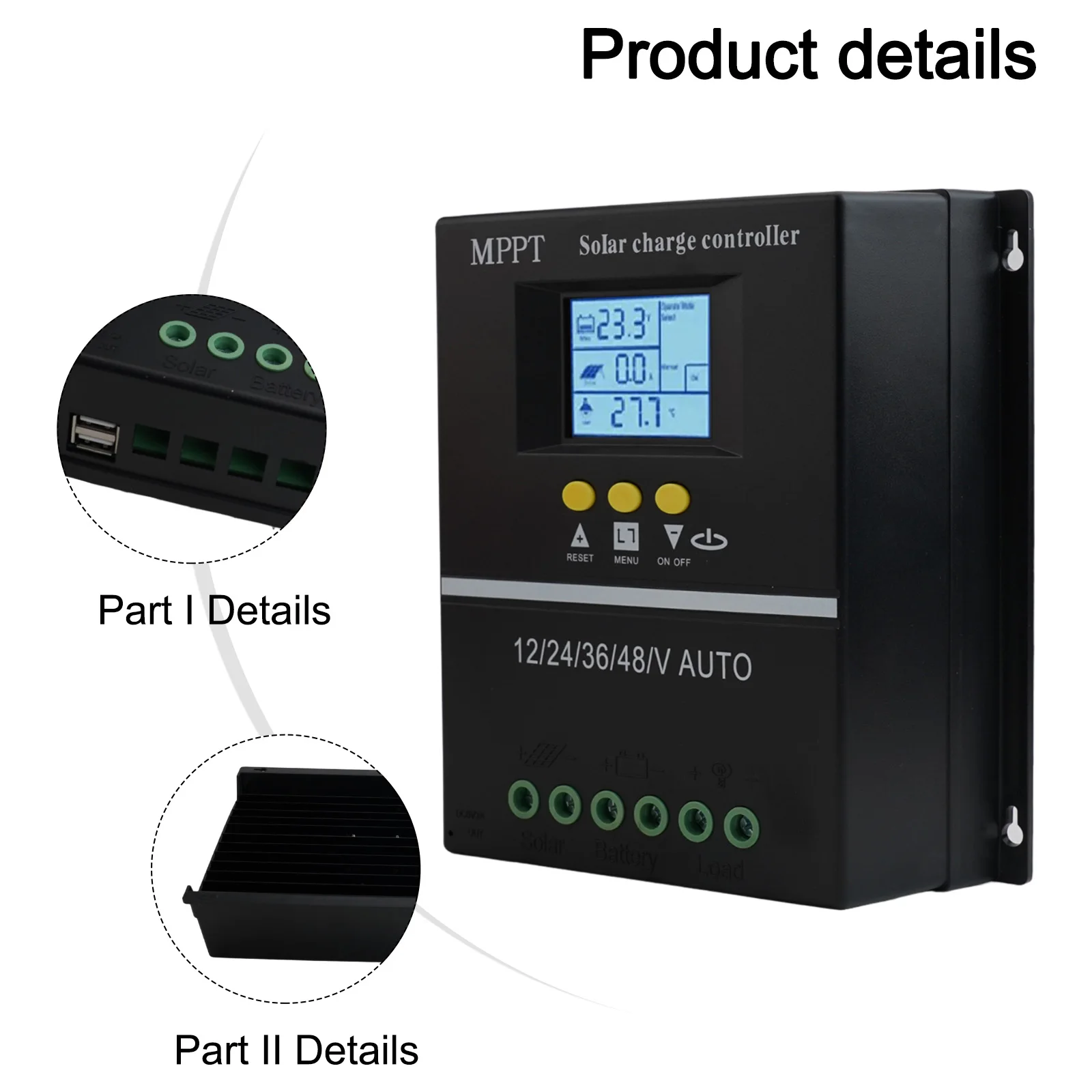 

12V 24V 36V 48V Controller 60A, 80A, 100A optional 100A Solar Controller 7 Operation Modes Dual USB Charging Ports