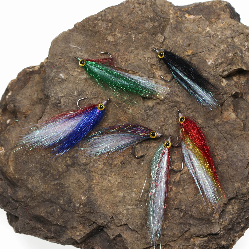 Vampfly Wounded Ice Dub Minnow Flies Slowly Sinking Carbon Steel Hook Bait Fishing Flies For Bass Trout Saltwater Fishing Lure