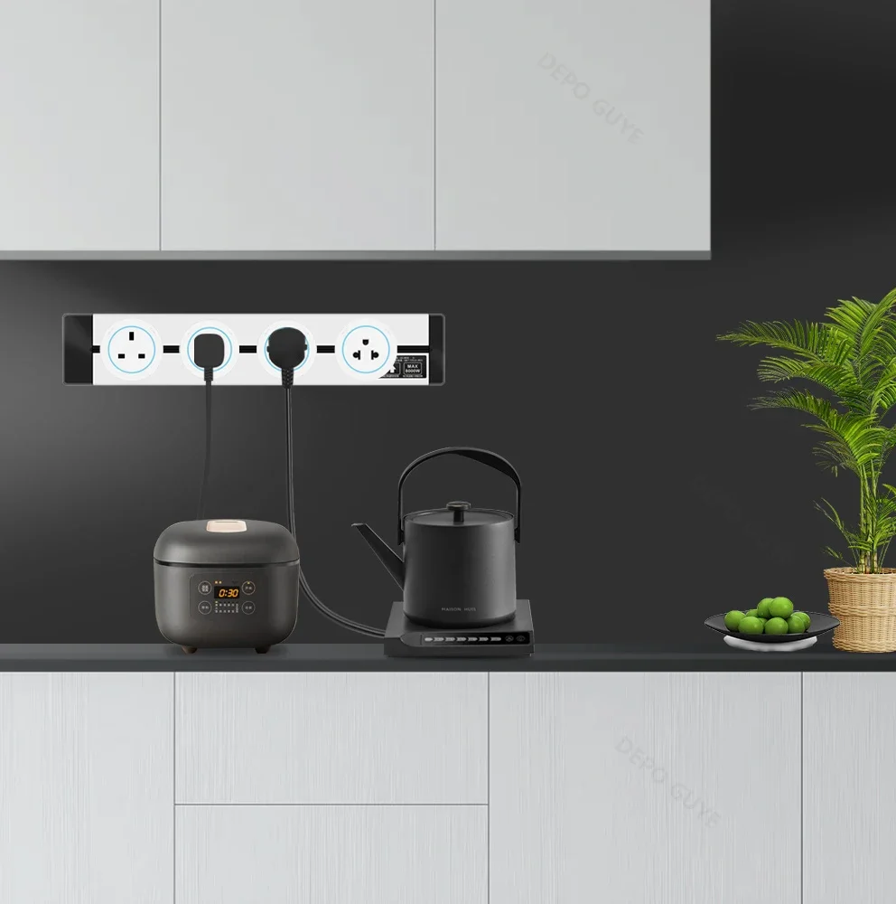Power Track Socket EU/FR/Italy/Israeli USB Type-C Round Romovable Adapter Home Kitchen Wall Mounted Universal Electrical Outlet