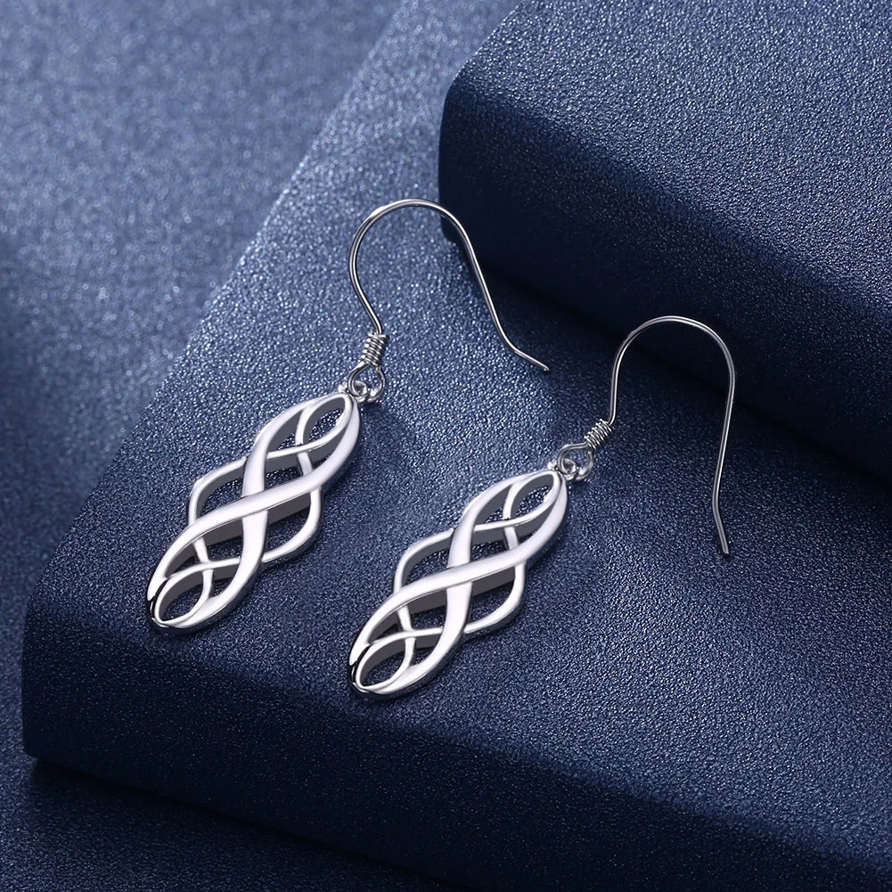925 Sterling Silver Celtic Knot Dangle Earrings Hanging Jewelry Fish Hook for Women